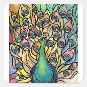 Sticker Carré Tiffany Peacock collant style verre teint ART