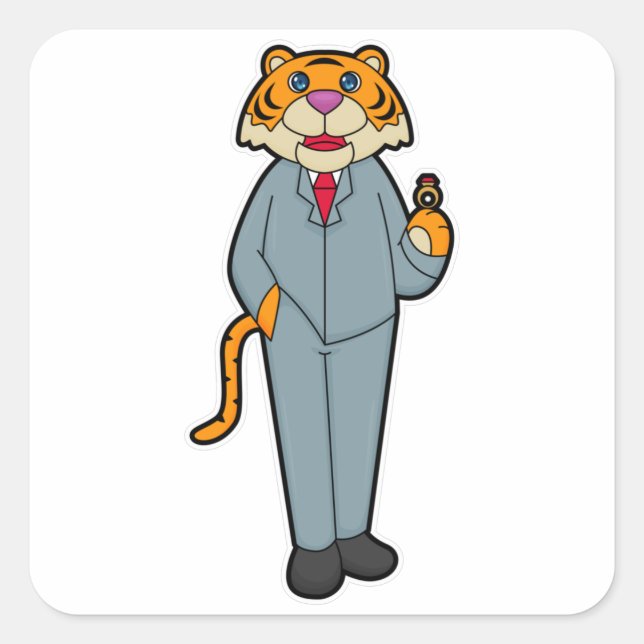 Sticker Carré Tiger as Groom with Wedding ring (Devant)