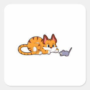 Sticker Carré Tiger chat avec souris