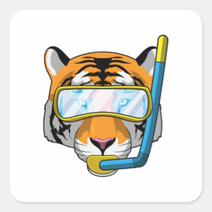 Sticker Carré Tiger comme plongeur avec tuba