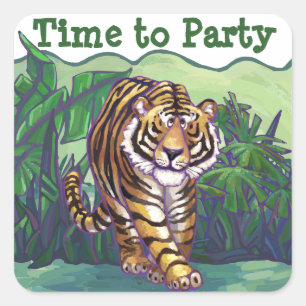 Sticker Carré Tiger mignon temps de faire la fête