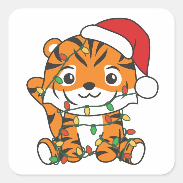 Sticker Carré Tiger Noël Animaux d'hiver Tigers de vacances (Devant)