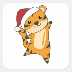 Sticker Carré Tiger Noël Neige hiver Animaux Tiger