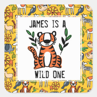 Sticker Carré Tiger Wild One Bird Party