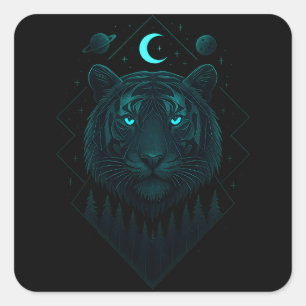 Sticker Carré Tigre Astral - Prédateur de Feu Cosmique