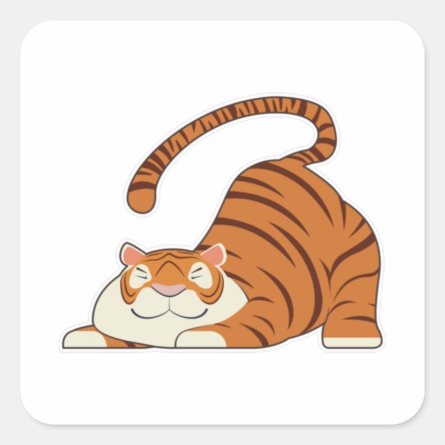 Sticker Carré Tigre au Yoga Exercices d'étirement (Devant)