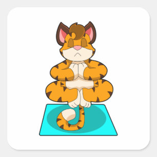 Sticker Carré Tigre au Yoga sur tapis de Yoga