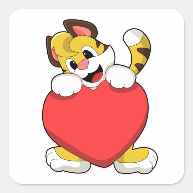Sticker Carré Tigre avec coeur (Devant)