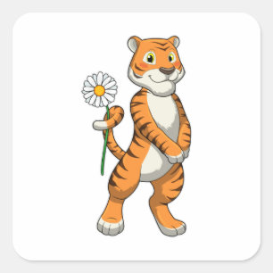 Sticker Carré Tigre avec Daisy Flower
