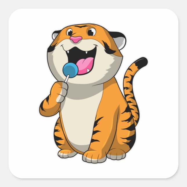 Sticker Carré Tigre avec Lollipop (Devant)