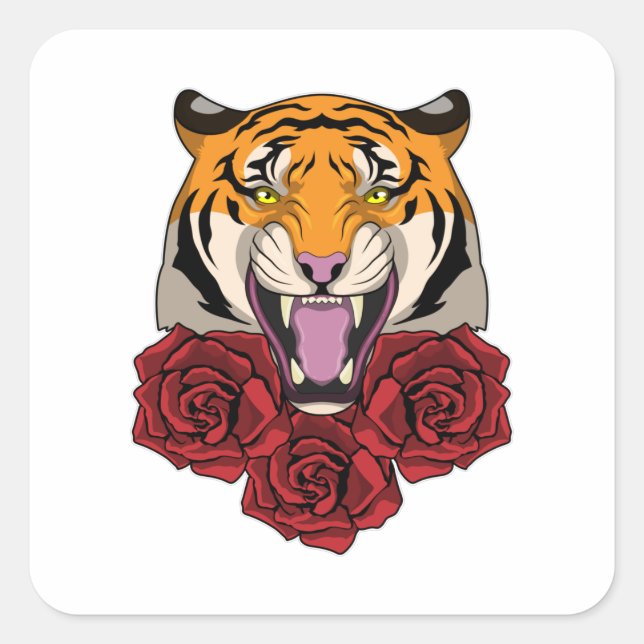 Sticker Carré Tigre avec Rose (Devant)