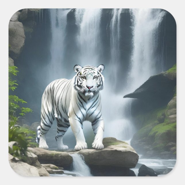 Sticker Carré Tigre blanc du Bengale dans la nature (Devant)