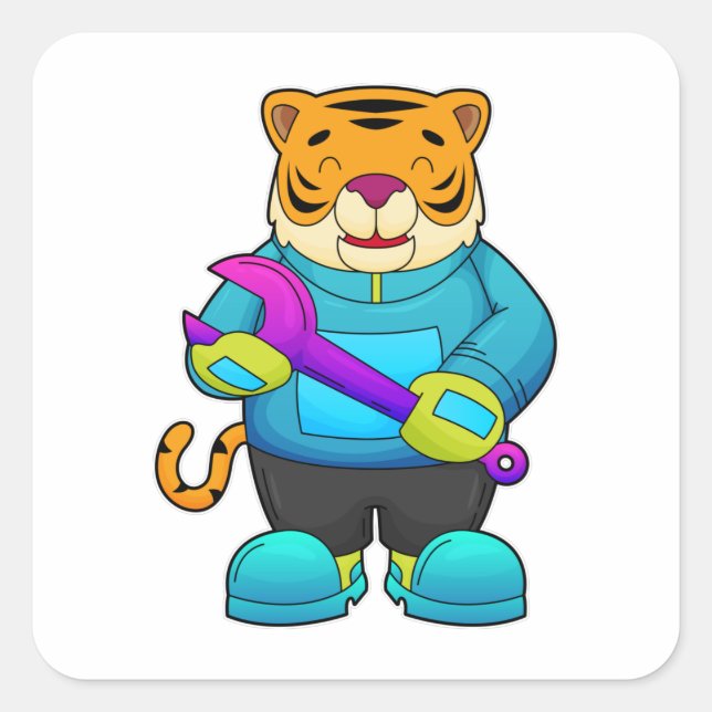 Sticker Carré Tigre comme mécanique avec clé (Devant)