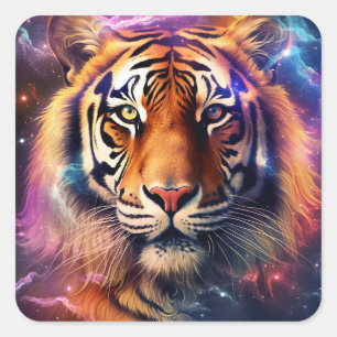 Sticker Carré Tigre cosmique