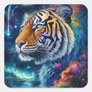 Sticker Carré Tigre cosmique