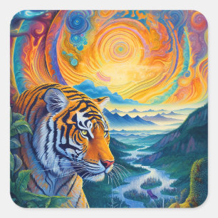 Sticker Carré Tigre cosmique