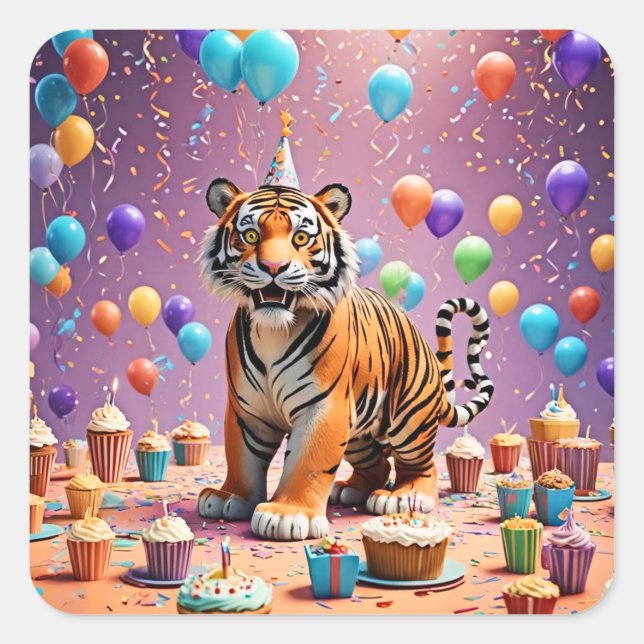 Sticker Carré Tigre d'anniversaire (Devant)