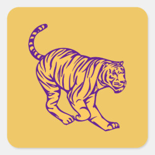 Sticker Carré Tigre de chat sauvage à rayures violettes