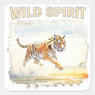 Sticker Carré Tigre en action - Esprit sauvage