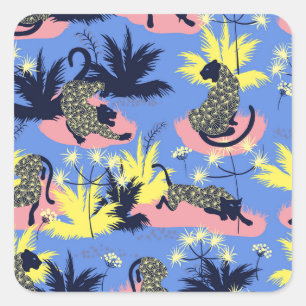 Sticker Carré Tigre géométrique, léopard : motif pour enfants.