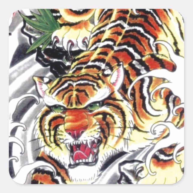Sticker Carré Tigre japonais Tattoo design (Devant)