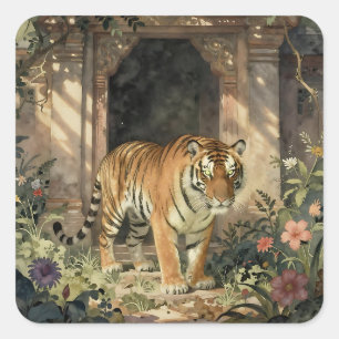 Sticker Carré Tigre majestueux marchant dans les dunes anciennes