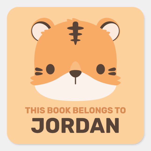 Sticker Carré Tigre mignon avec nom personnalisé (Devant)
