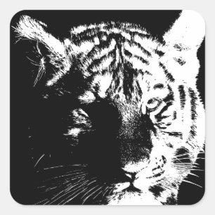 Sticker Carré Tigre noir et blanc Pop Art