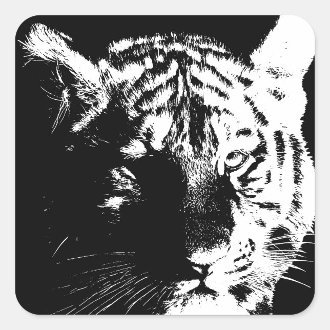 Sticker Carré Tigre noir et blanc Pop Art (Devant)