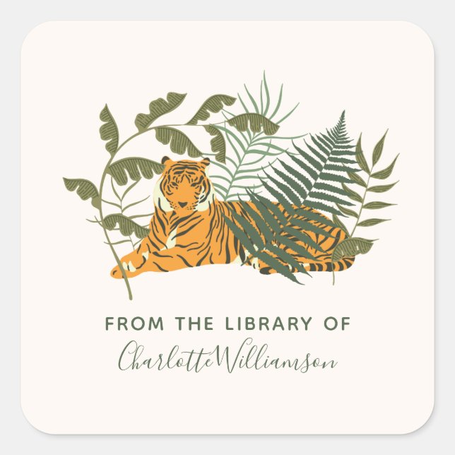 Sticker Carré Tigre personnalisé de la bibliothèque de plaques (Devant)