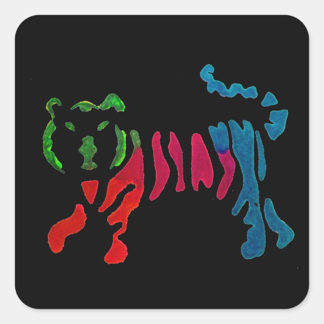 Sticker Carré Tigre rayé arc-en-ciel (Devant)