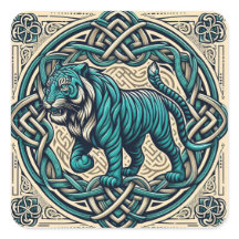 Tigre Turquoise Carré celtique