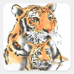 Sticker Carré Tigress and Cub