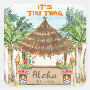 Sticker Carré Tiki Luau Plage Tropicale Aloha
