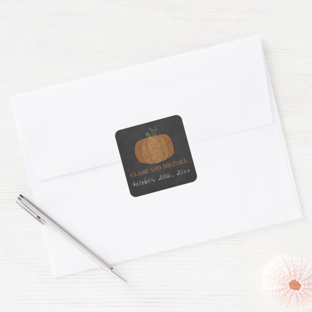 Sticker Carré Til Death Automne Citrouille Orange Black Mariage (Enveloppe)