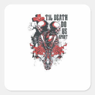 Sticker Carré Till Death Do Us Part - Minimalist Skeleton Art Fo