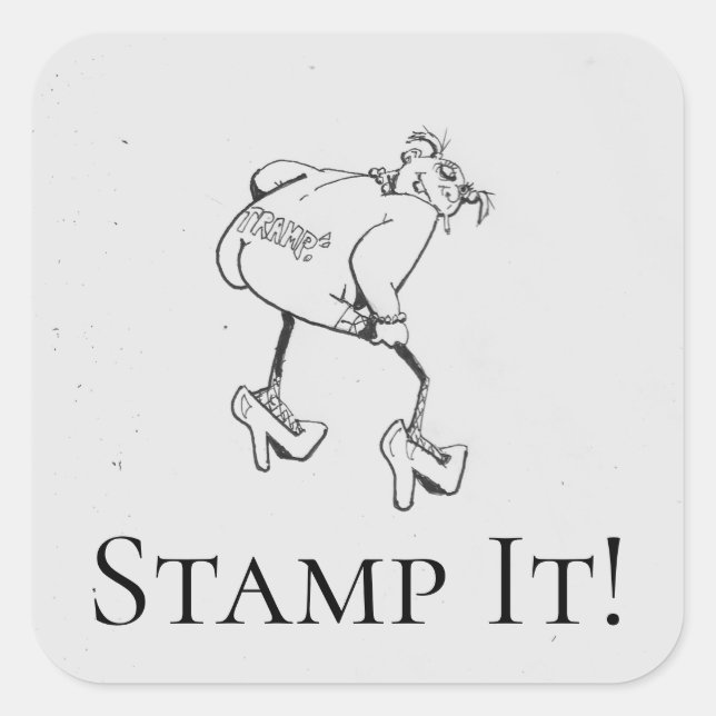 Sticker Carré Timbre de camembert de dessin animé ! Noir drôle,  (Devant)