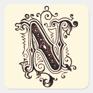 Sticker Carré Timbre ornemental de "N" -