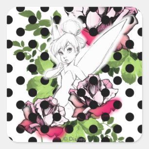 Sticker Carré Tinker Bell Sketch avec Roses et Pois