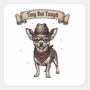 Sticker Carré Tiny But Tough Chihuahua Cowboy - Art Canin Occide