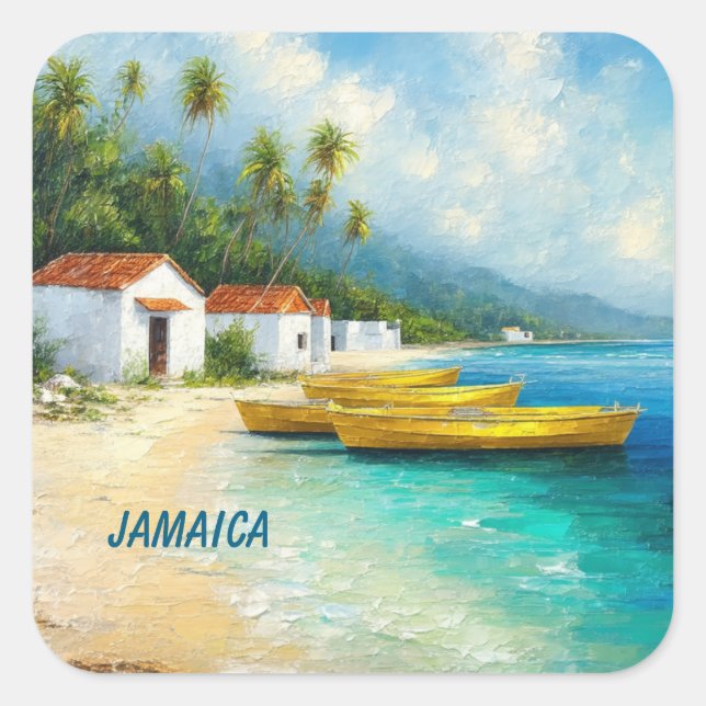 Sticker Carré Tiny homes and fishing boats in jamaica (Devant)