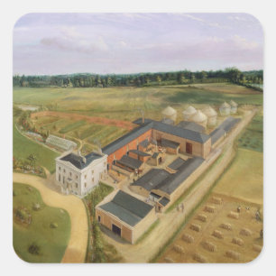 Sticker Carré Tiptree Hall et ferme, Essex, c.1850-60 (huile sur