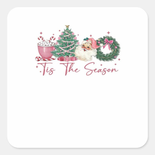 Sticker Carré Tis The Season Merry Christmas Cute Xmas Coffee Ch (Devant)