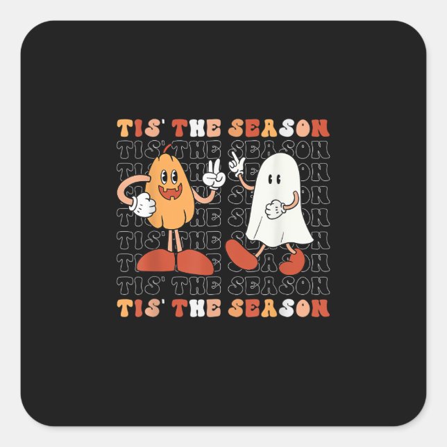 Sticker Carré Tis The Season Pumpkin Boo 70s Halloween Costume (Devant)