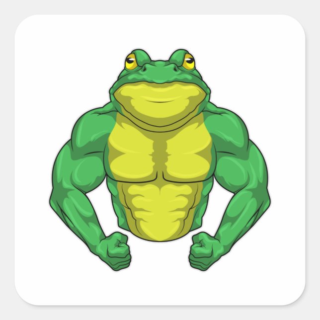 Sticker Carré Toad en Bodybuilder avec de grands Muscles (Devant)