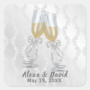 Sticker Carré Toast mariage Champagne Sur Damas