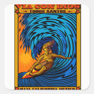 STICKER CARRÉ TODOS SANTOS SURFANT BAJA MEXIQUE