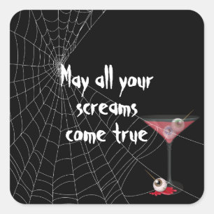 Sticker Carré Toile d'araignée d'Halloween avec martini au globe