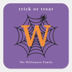 Sticker Carré Toile d'araignée d'Halloween Monogramme Trick or T