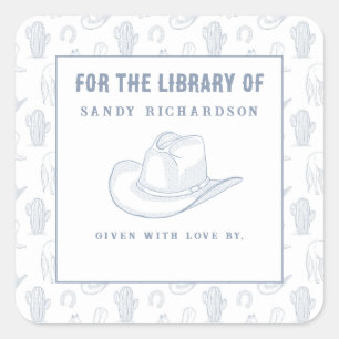 Sticker Carré Toile de Jouy bleu cowboy - Pour la bibliothèque d